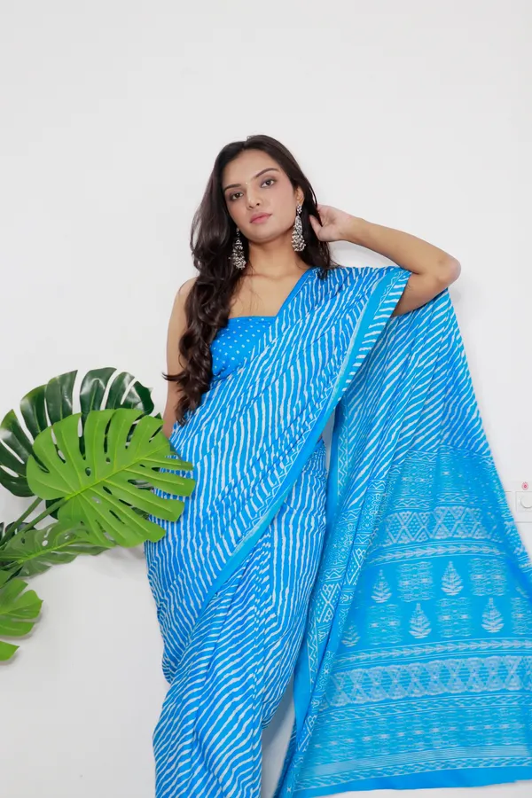 HANDICRAFT_WOMEN'S_LEHARIYA_PRINT_PURE_SOFT_COTTON_SAREE_WITH_BLOUSE_PIECE_With_Blouse_Piece